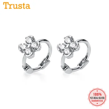 

Trusta 2pcs 100% 925 Sterling Silver Cute Dazzling Flower CZ Hoop Earring S925 Earrings For Women Girl Teen Jewelry Gift DS2116