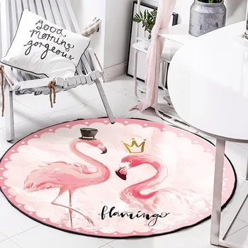 

Crystal Velvet Door Mat Floor Mat Round Cartoon Non-slip Living Room Bedroom Bedside Computer Chair Carpet rugs flamingo