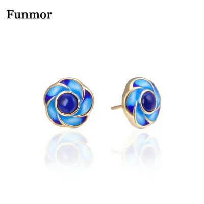 

Funmor Retro Flower Stud Earrings Colorful Gems 925 Sterling Silver Jewelry For Women Girls Daily Holiday Accessories Presents