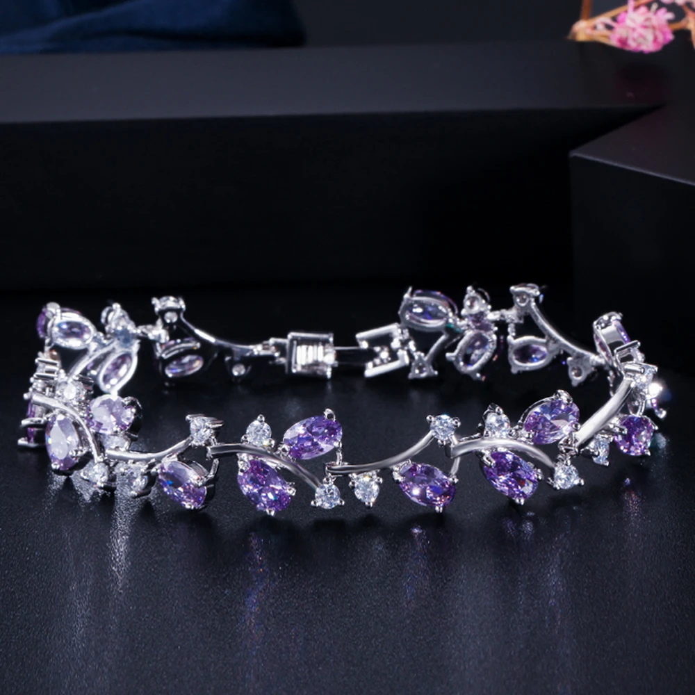 Браслет Свадебный из серебра 925 пробы с фианитами и листьями|gifts for bridesmaids|wedding