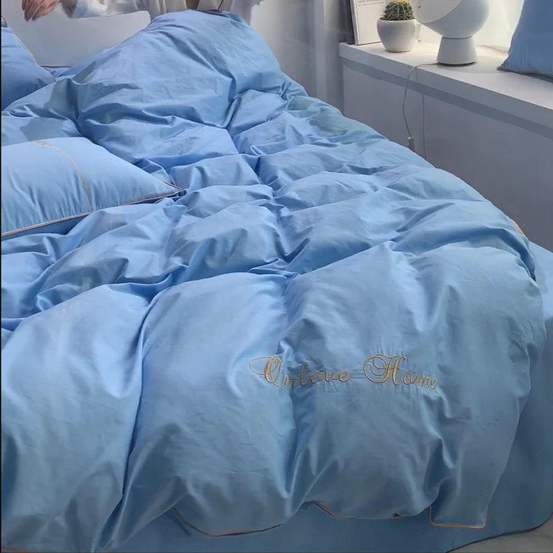 9 Yimeis постельное белье хлопок сатин сплошной цвет King size одеяло набор вышивка хлопок постельное белье набор 4 шт - Цвет: 9
