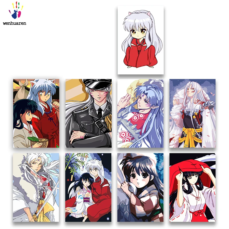 Best DIY colorings pictures by numbers with colors Inuyasha Japanese manga Anime picture drawing painting by numbers framed Home