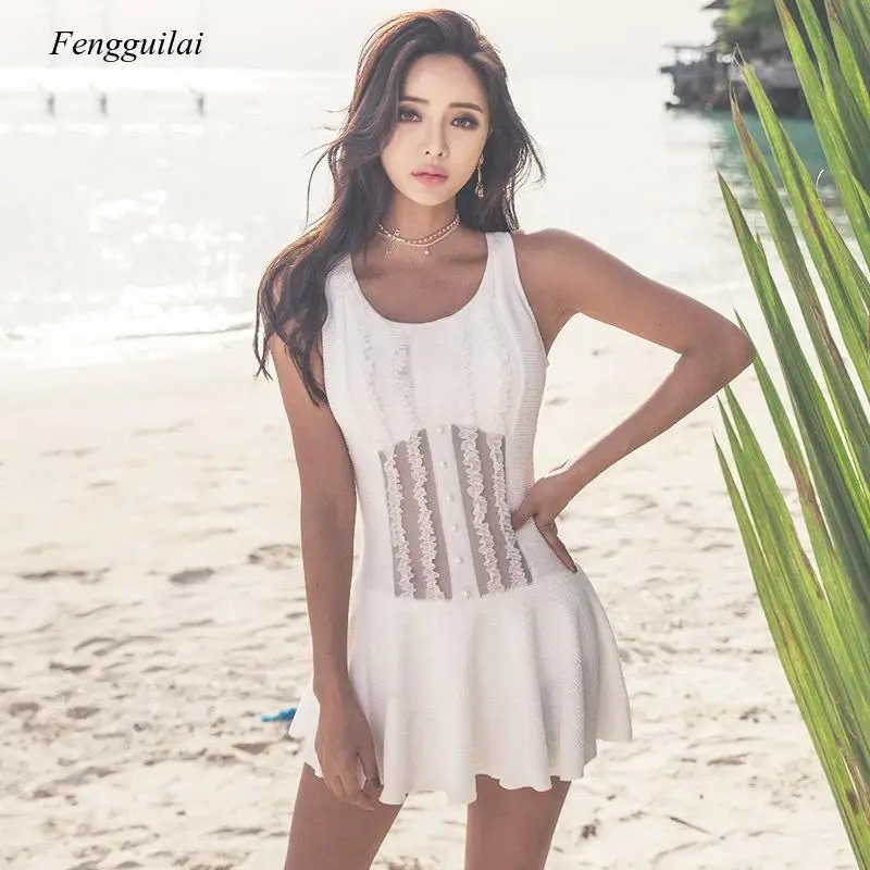 Korean Women's Sexy Open Back Skirt Style Slim Solid Color Spring Summer Swimming Suit