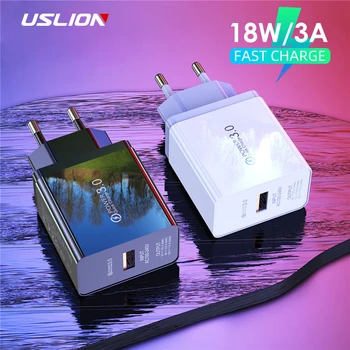 

USLION 18W 3A USB Quick Charge EU Fast Charger Plug Travel Wall Charger Adapter For iPhone iPad Samsung Xiaomi Phone Charger