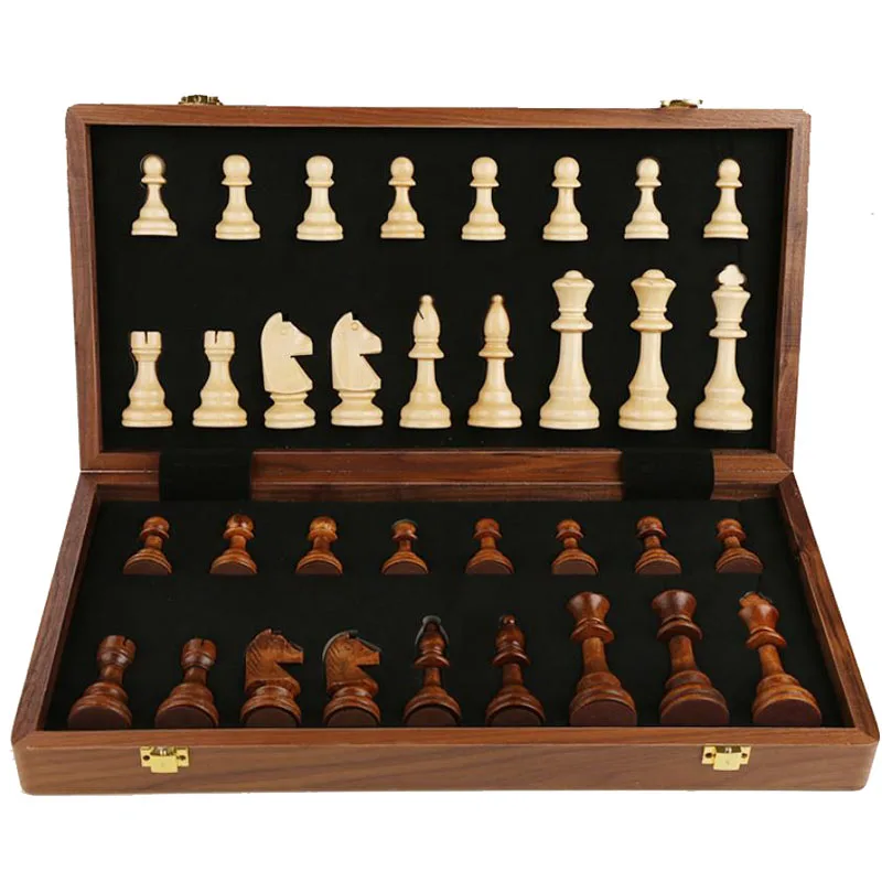39*39CM Wooden Chess Set 4 Queen Chess Game King Height 80mm Pieces Folding Chessboard Board Game Chessman Home Decoration