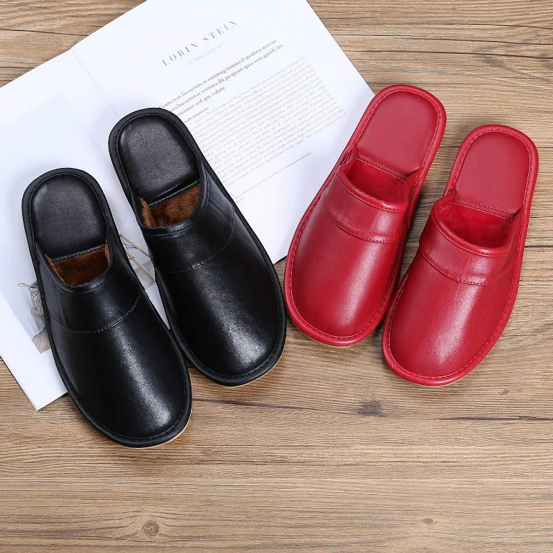 RONGLAI/зимние женские домашние тапочки модная кожаная Теплая мужская хлопковая обувь пара тапочек на плоской подошве черного и розового цвета Большие размеры 36-45