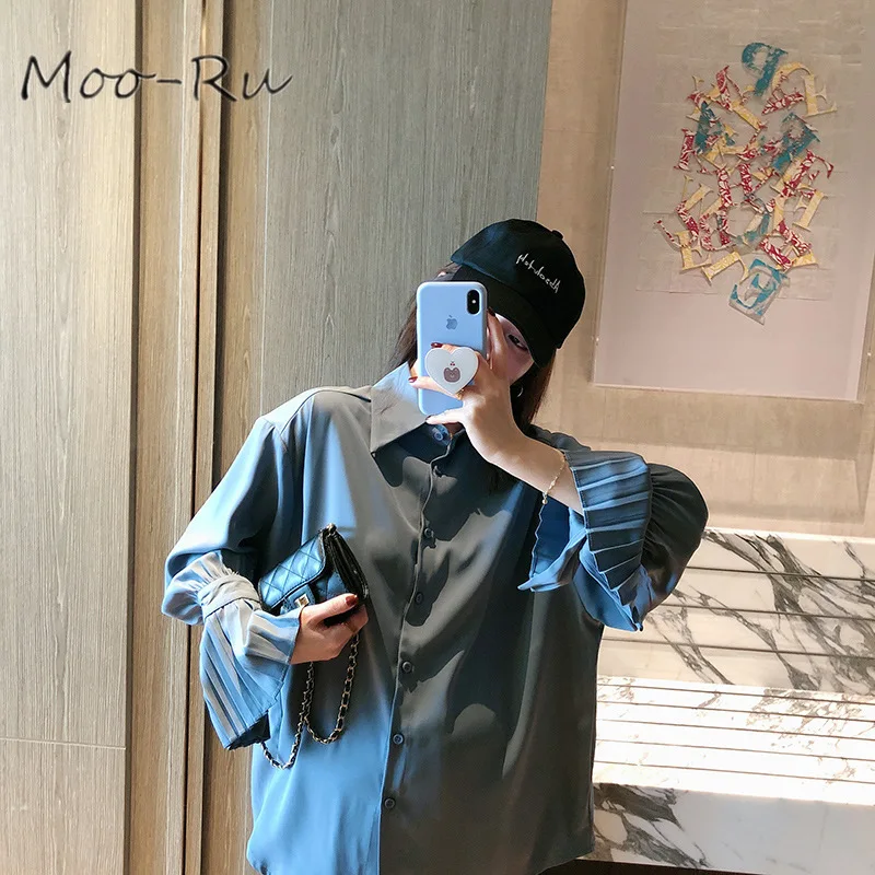 

Moo-Ru 2020 Spring New Single Breasted Tricolor Shirt Women's Korean Version Loose Chiffon Cardigan Blouse