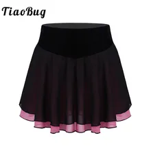 TiaoBug мягкая бархатная шифоновая комбинированная тренировочная юбка для фигурного катания для девочек Детские Балетные гимнастические леотарды одежда для танцевальных выступлений