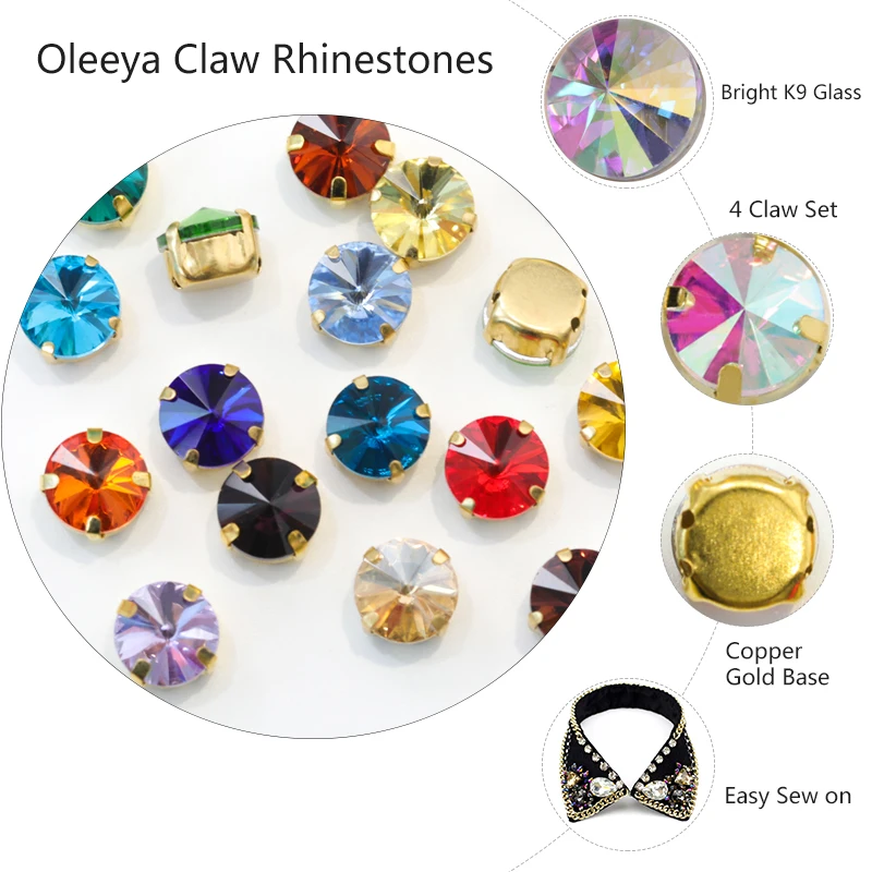 Oleeya claw rhinestones round rivoli
