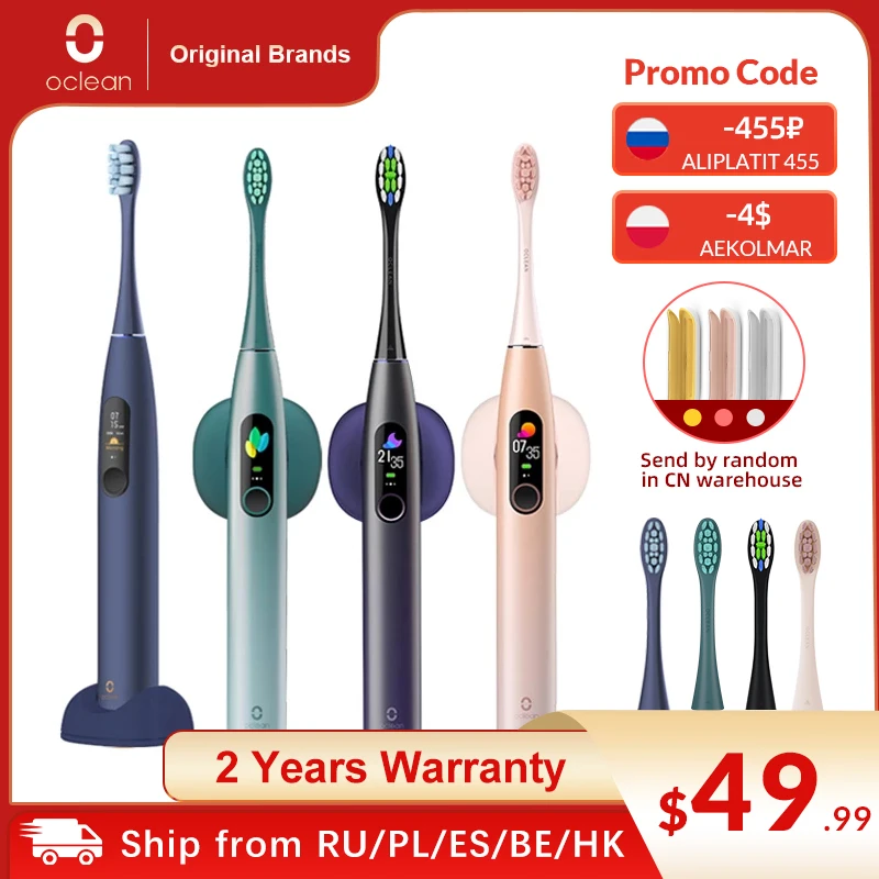 Oclean-Cepillo de dientes eléctrico sónico para adulto modelo X Pro, utensilio dental 2 en 1 versión global con pantalla táctil de carga rápida con cargador titular, impermeable con IPX7 de colores