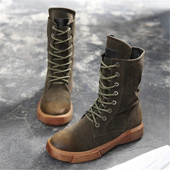 

Ankle Boots Flock Platform Women Shoes Vintage Martin Boots Lace up Fashion Shoes Green Winter 2019 New Ladies Casual Boots