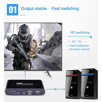 

2 Port 4K USB HDMI KVM Switcher Video Display Hot Key Switch for PC Laptop JHP-Best