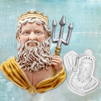 

King Neptune Bust Moulds Fondant Cakes Decorating Tools Silicone Molds Sugarcraft Chocolate Baking Tools For Cakes Gumpaste Form