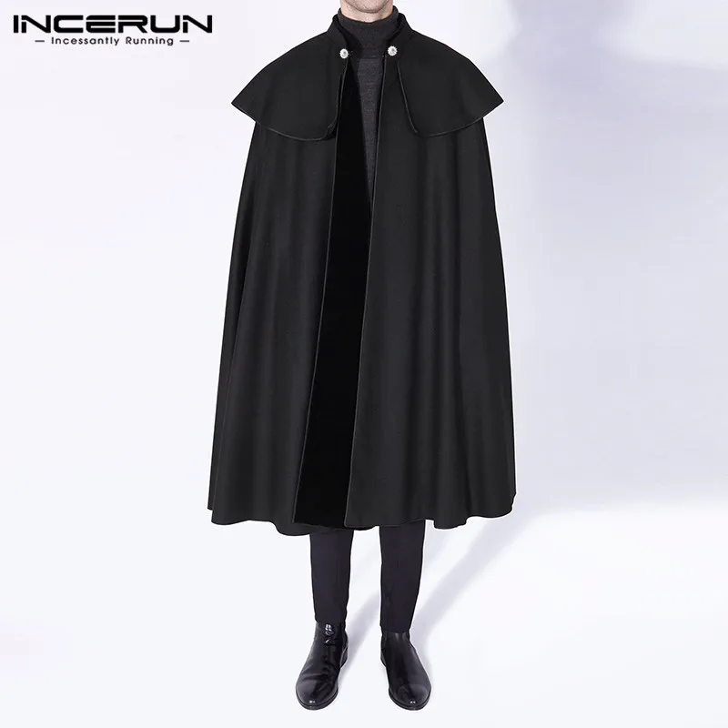 Capas de capa INCERUN para hombre abrigo liso holgado con cuello levantado, gabardina con botones de punto abierto, ropa de calle, S-5XL 7, invierno, 2021