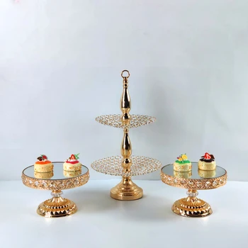 

2019 fashion Cup cake 5pcs-14pcs cake stand wedding table crystal gold silver color Plating mirror luxury crystal
