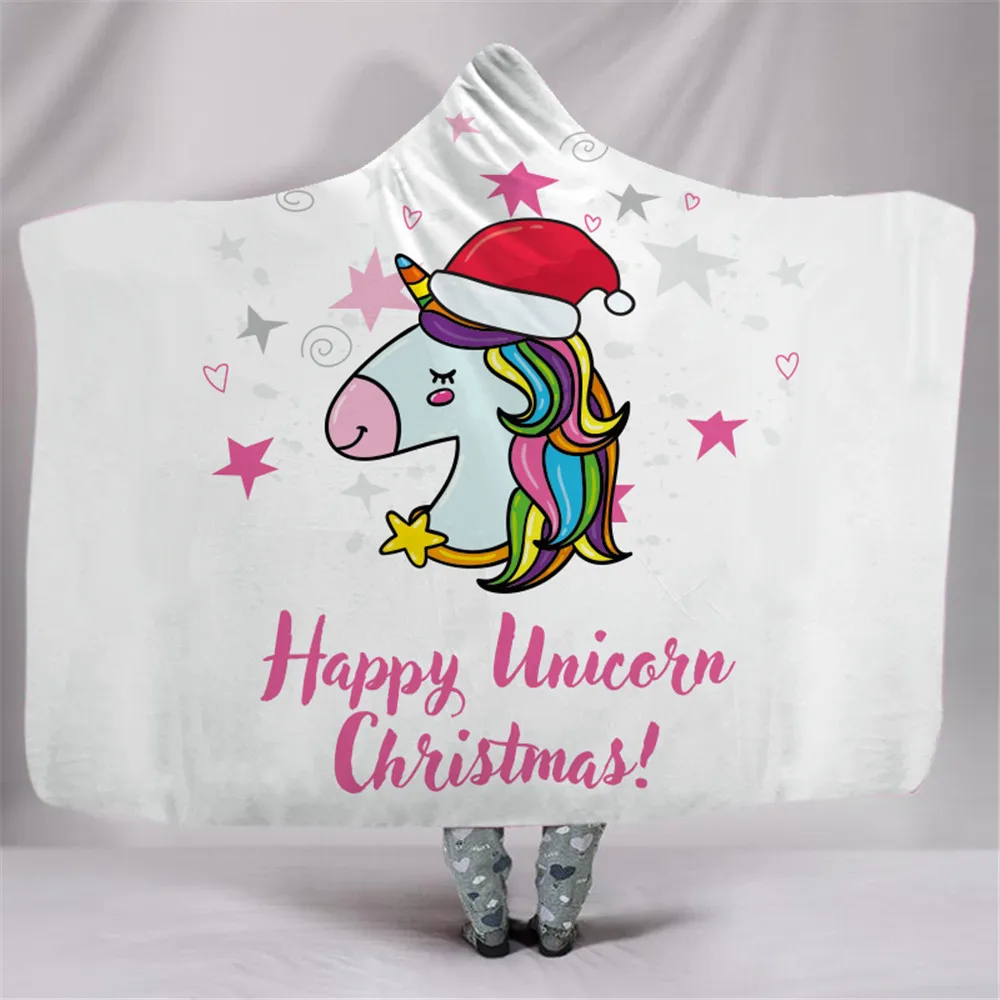 3D Merry Christmas одеяло с капюшоном супер теплый носимый плюшевый плед красочный снеговик подарок накидка с принтом балахон одеяло s - Цвет: 7