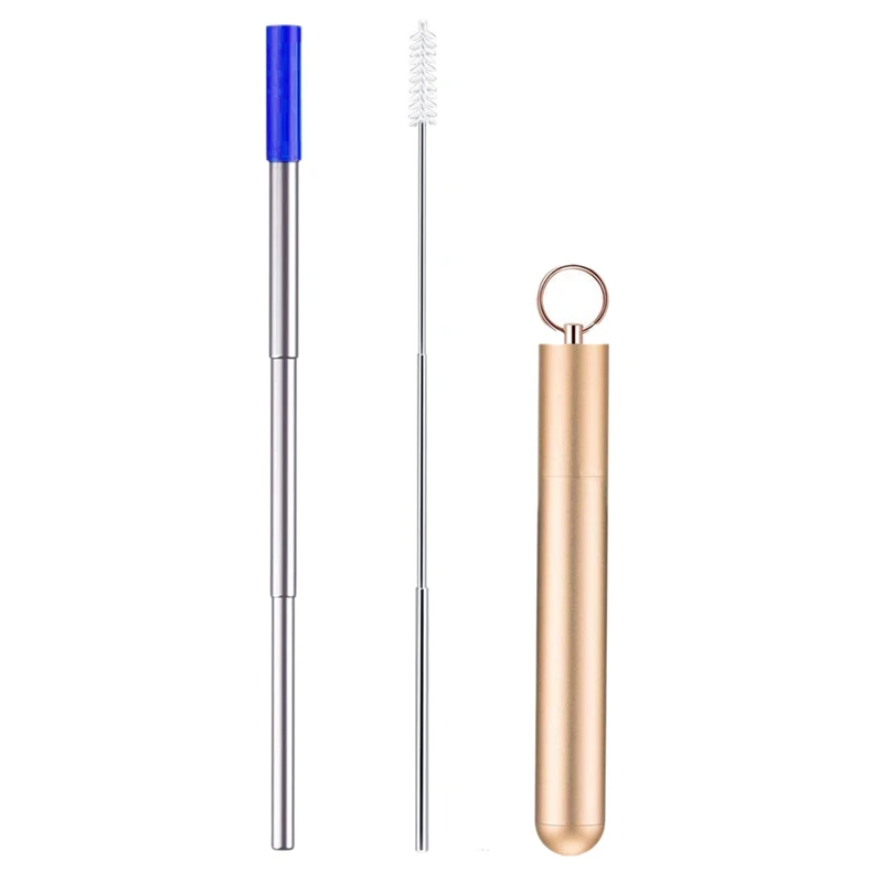 

Telescopic Reusable Drinking Straws - Portable Stainless Steel Metal Straws Premium Food-Grade Folding Drinking Straws Keychain