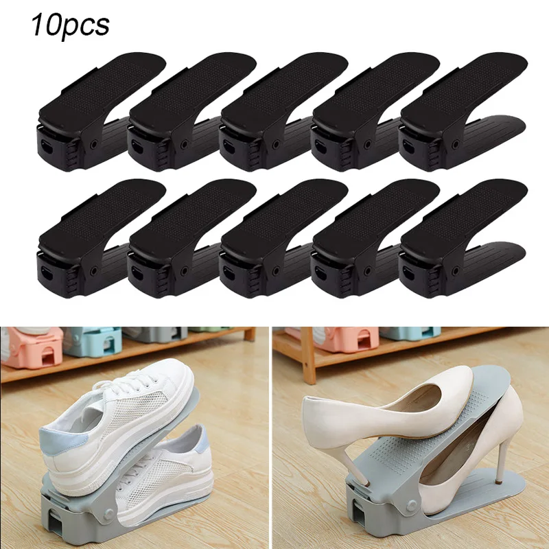 

10pcs Durable Adjustable Shoes Organizer Shoes Support Slot Space Adjustable Shoe Slot Save Space Storage Rack Shoe Box