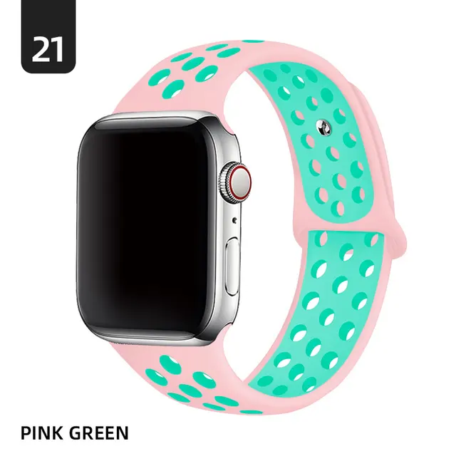 Silicone Strap For Apple Watch band 40mm 44mm 38mm 42mm 44 mm Rubber watchband smartwatch bracelet iWatch series 3 4 5 6 se band pink greenish