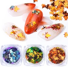 1 коробка кленовый лист голографический блеск пайетки Золотая декорация для ногтей градиент блесток хлопья металлические блестки украшения ногтей BEFY01-05