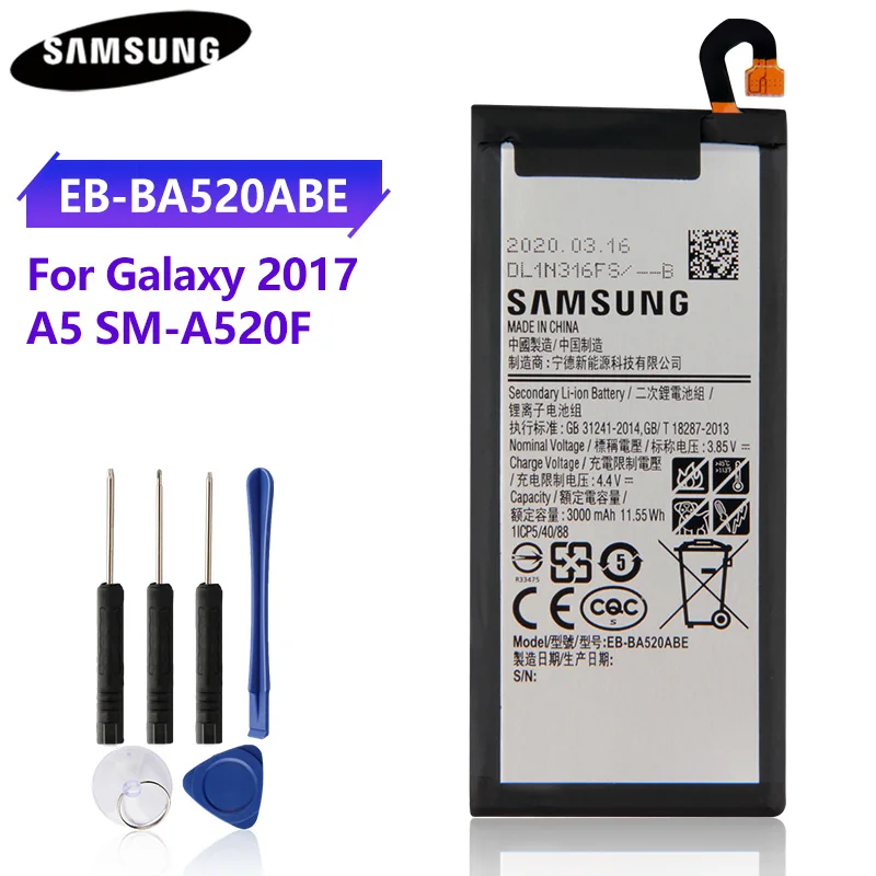 

100% Original Battery EB-BA520ABE For Samsung GALAXY A5 2017 A520F SM-A520F 2017 Version 3000mAh Replacement Phone Battery