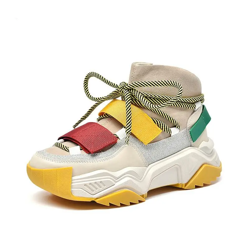 

CINESSD Genuine Leather Sneakers Women Wedges Shoes Woman New Style 2020 Spring Platform Sneakers Women Shoes Thick Bottom Trend