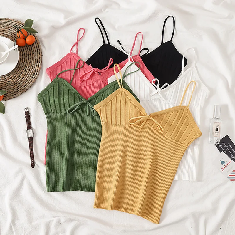 Tight Border Slim Colorful Set Camisole＆Long-Tie