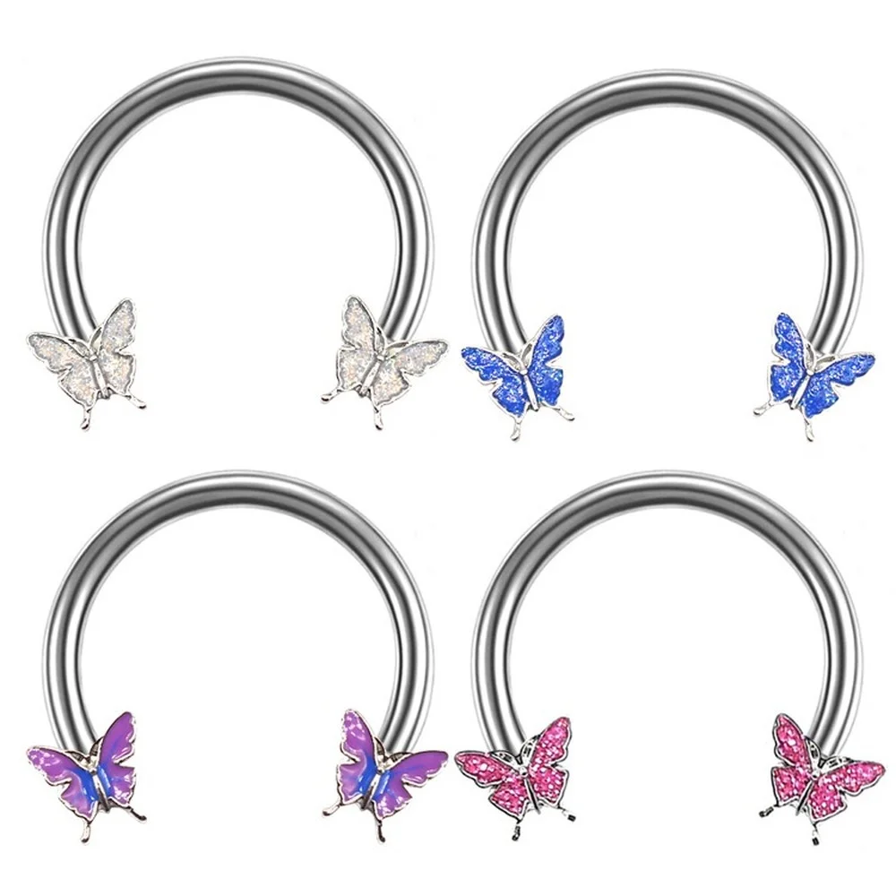 Fashion 16G Butterfly Horseshoe Nose Rings Earrings Septum Ring Tragus