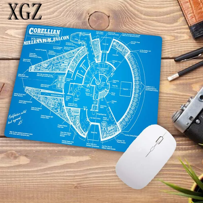 XGZ Star War Spaceship Pattern Speed Locking Edge Large Natural Rubber Mouse Pad Waterproof Game De