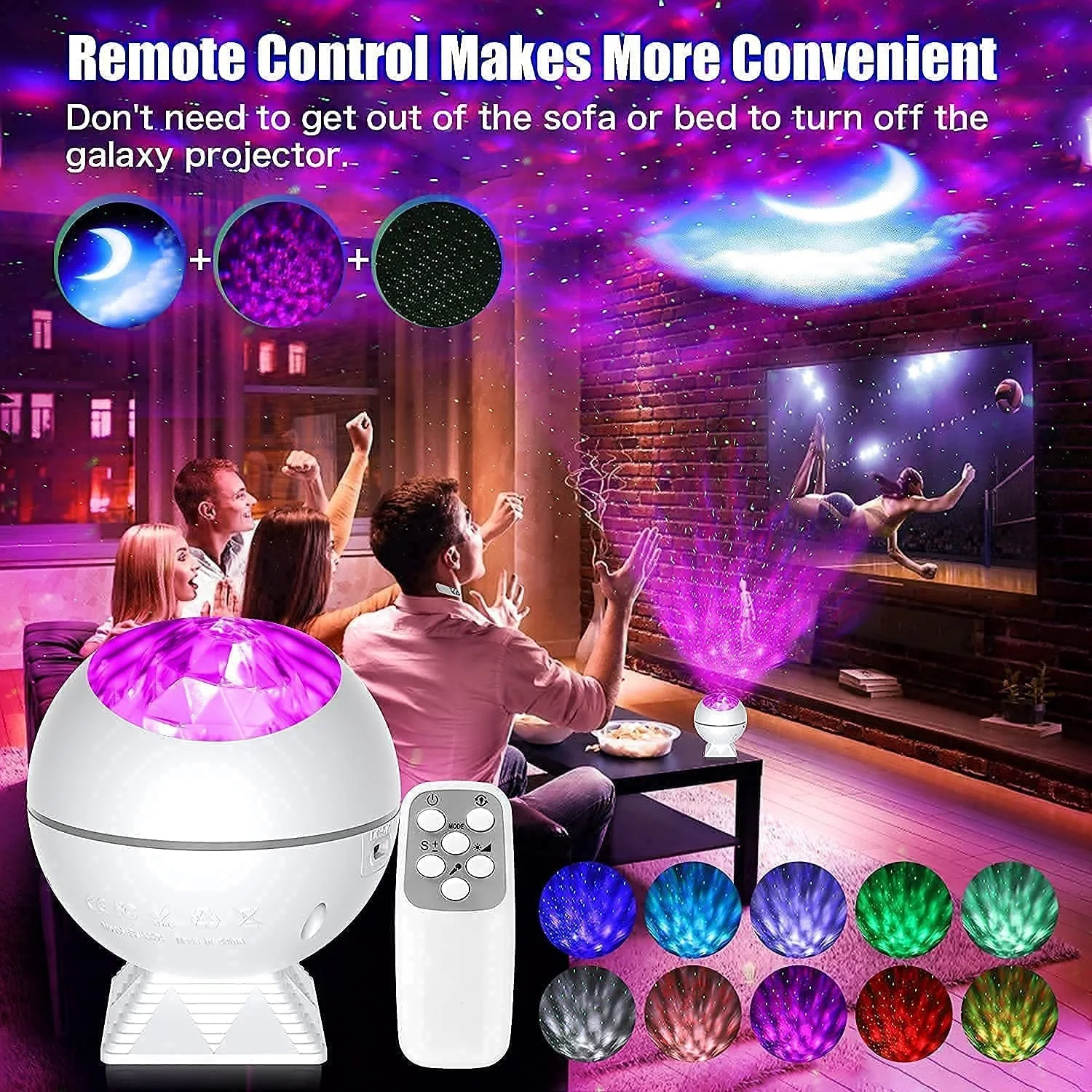 Star Projector, Ocean Wave Night Light Projector with Adjustable Lightness  Remote Control Timer 10 Lighting Modes Built-in Music Speaker Galaxy Light