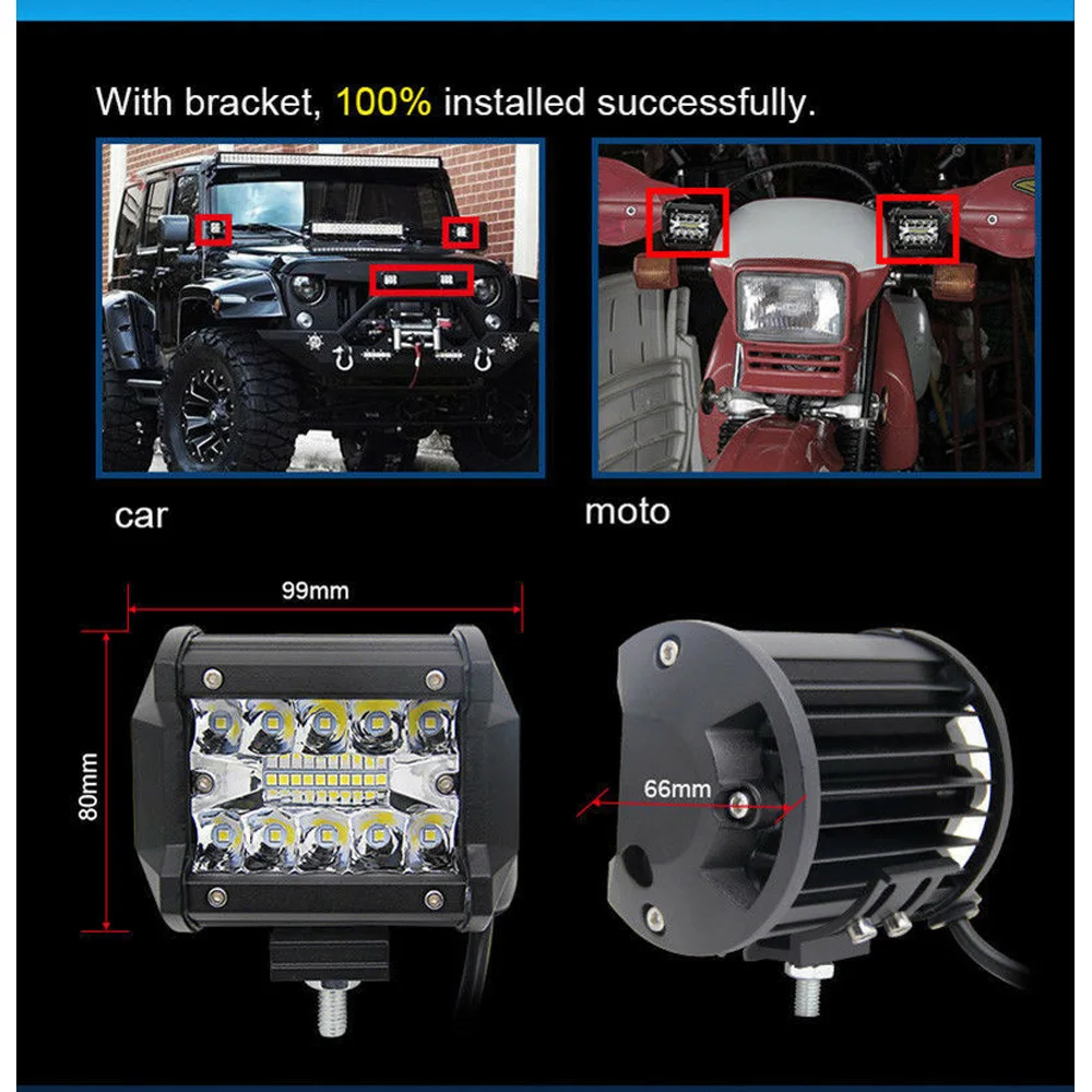 

Motorcycles Auto LED Work Light Bar Combo Beam Driving Fog Headlight Lamp Set