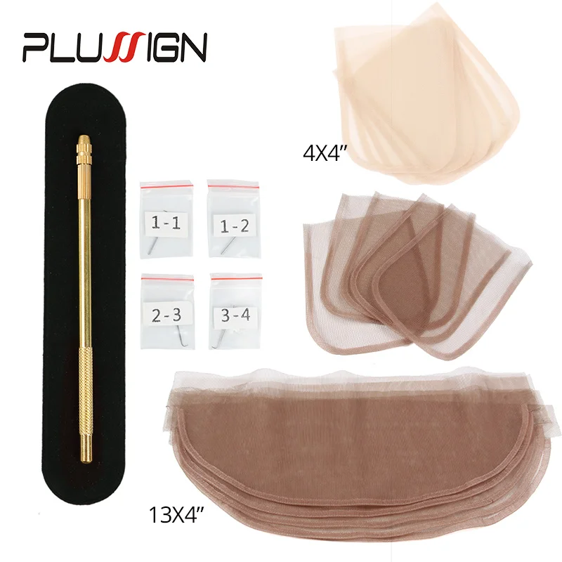 4*4 13*4 Closure Base Net With Ventilating Needle 5Pcs Lace Net With One Set Needle For Wig Making Skin Color Lace Wig Material