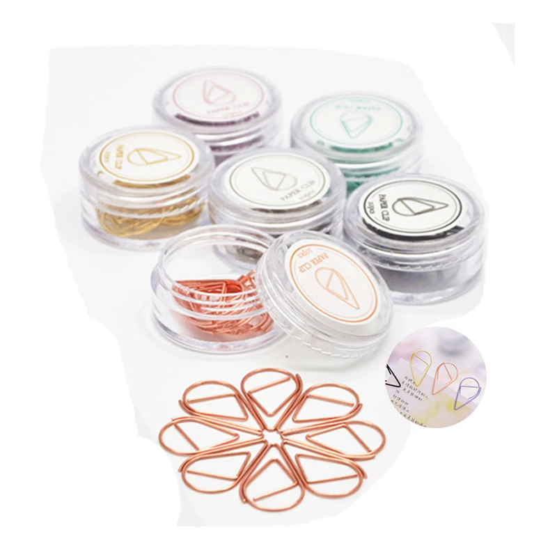 

1box Simple Cute Water Drop Shape Paper Clip Metal Bookmark Creative Paper Clip Message Clip Book Page Clip