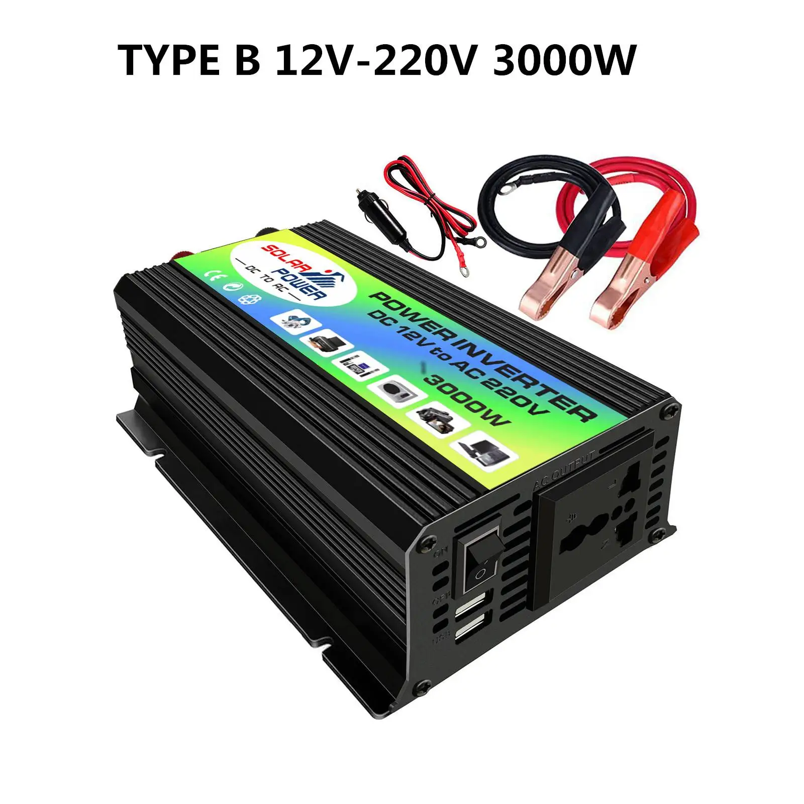 B 12V to 220V 3000W Солнечный инвертор 3000 Вт преобразователь Напряжения DC 12 В в AC 110 в автомобильный инвертор для солнечных инверторов бытовая техника - Цвет: B 12V to 220V 3000W