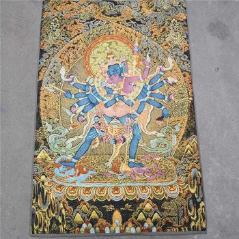 

China old Tibet silk Thangka like hanging painting fengshui Tibetan Multi-headed buddha Buddha statue