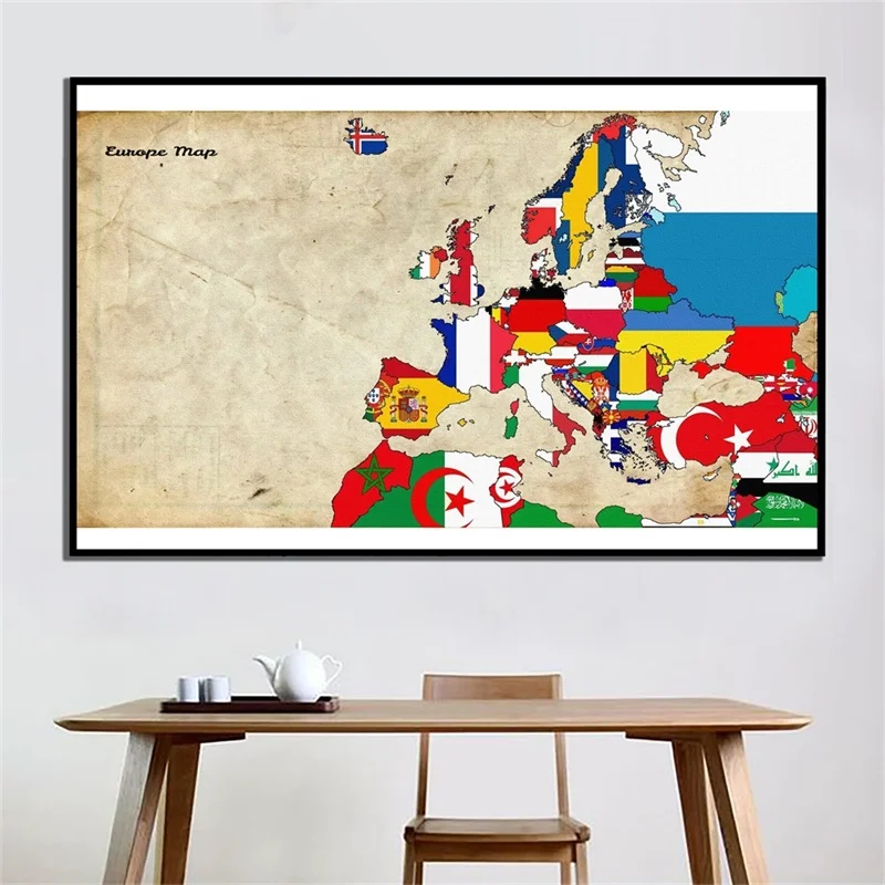 1Pc Mappa Del Mondo 90*60Cm Europa Mappa Del Mondo Adesivo Da Parete Non Tessuto Carta Orizzontale Per Soggiorno Forniture Per Ufficio A Casa