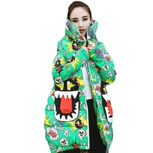 Модная индивидуальная Новая женская куртка с принтом граффити на молнии с капюшоном, пуховая куртка женская верхняя одежда, топы, теплая одежда