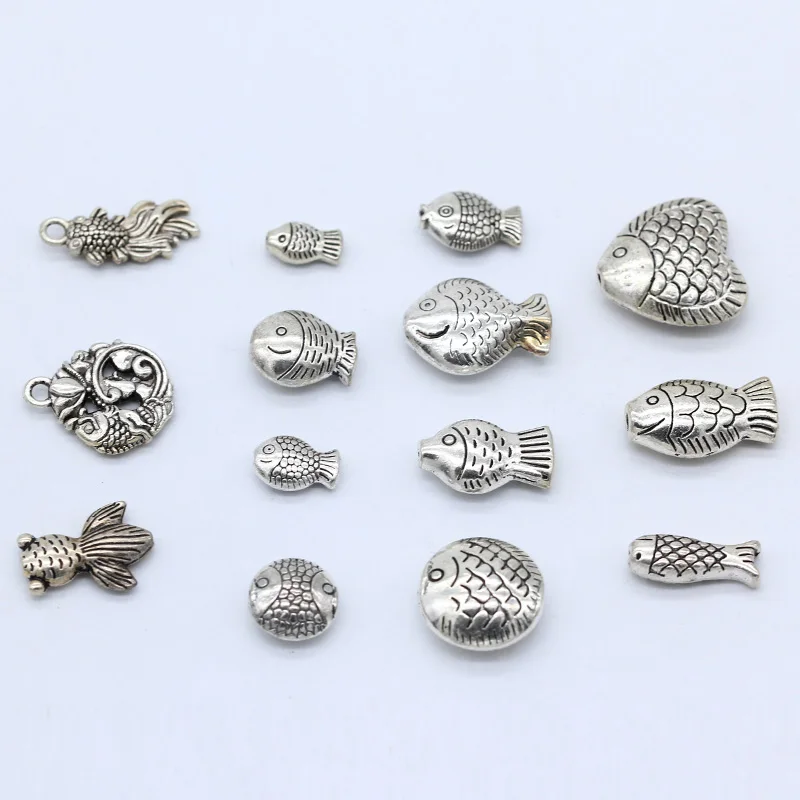 20p тибетские серебряные счастливые резные бусины соединители для рыбы Подвески