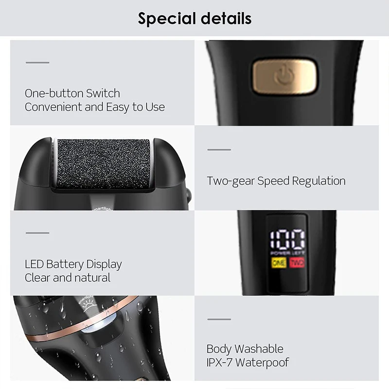 Waterproof Charged Electric Foot File for Heels Grinding Pedicure Tools Professional Foot Care Tool Dead Hard Skin Callus USB