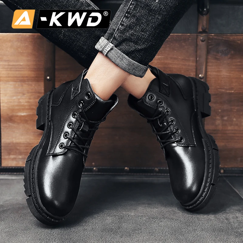 Fashion Sneakers Shoes Autumn Breathable Men Work Shoes Lace-up High Top Sneakers Mens Pu Leather Ankle Booties Mannen Schoenen