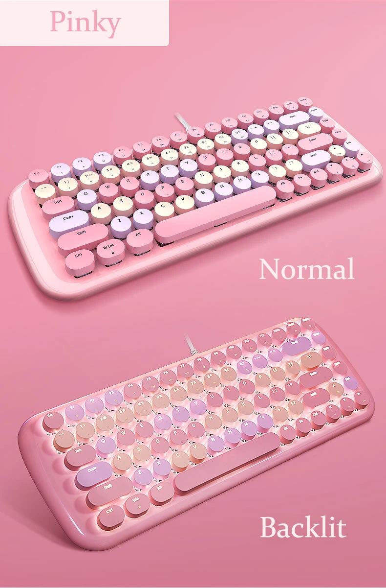 Cute Mechanical Keyboard Wired Punk Round Keycaps Blue Switch PC Gamer