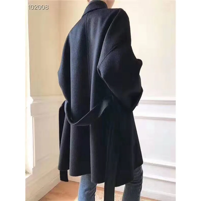 Осень Зима Новое высококачественное классическое двустороннее шерстяное пальто High Street длинное волнистое шерстяное пальто для женщин