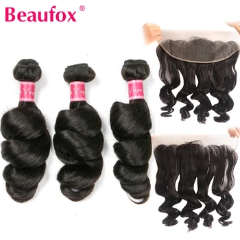 

Beaufox Loose Wave Bundles With Lace Frontal Indian Human Hair 3 Bundles With Frontal Closure Ear to Ear Remy Hair Extension