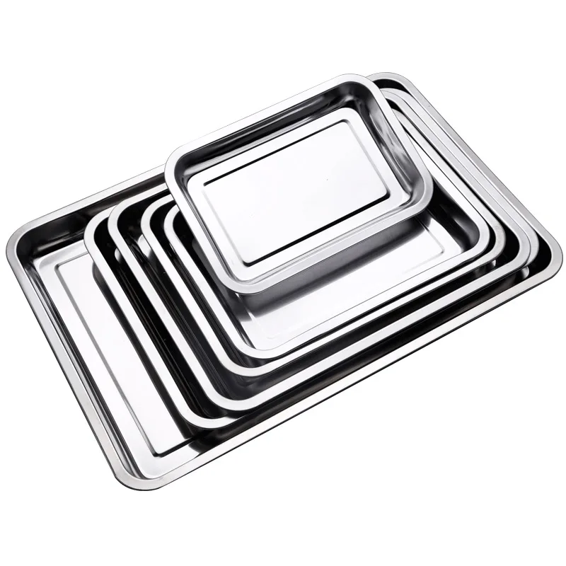 304 Stainless Steel Barbecue Tea Storage Serving Trays Rectangle Steamed Rice Sausage Plate Grill Meat Restaurant Metal Utensils 6