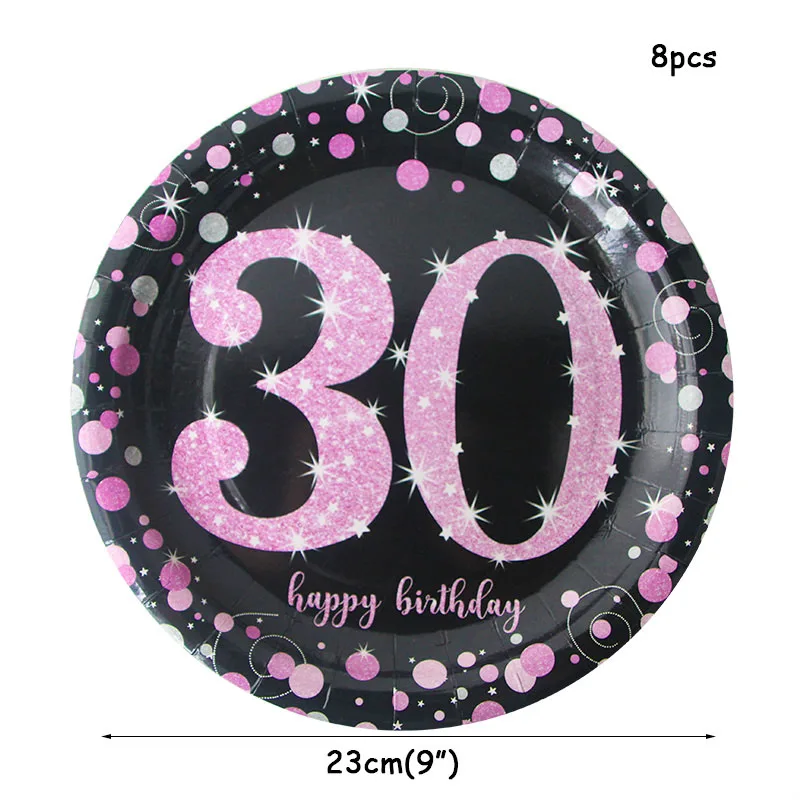 30pink9 30 40 50 60 товары для дня рождения одноразовая посуда крутая и розовая для взрослых веха украшения для дня рождения - Цвет: 30pink9
