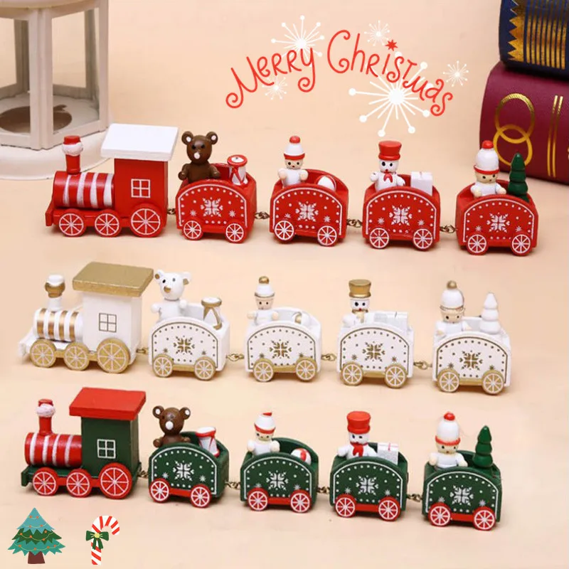

New Christmas Train Painted Wood Christmas Decoration and Santa Claus/Bear Christmas Children Toy Decoration Navida New Year Gif