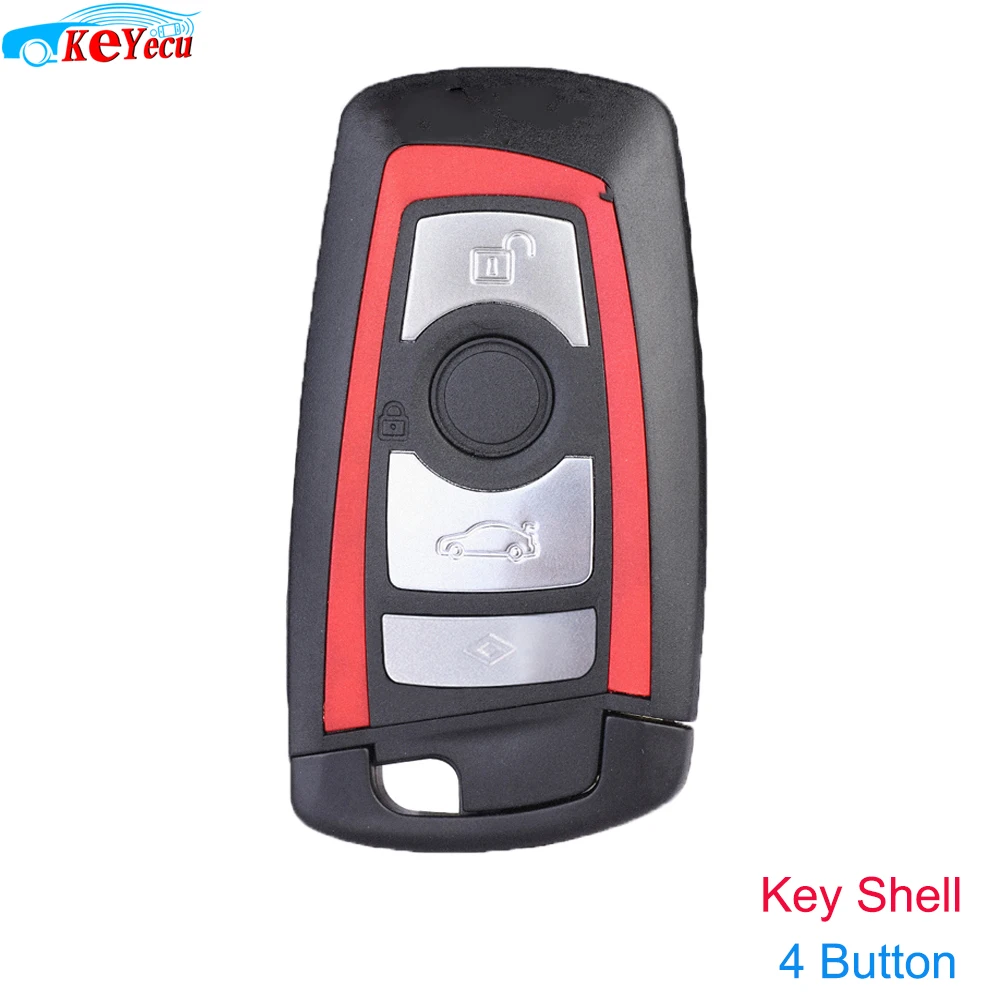 

Keyecu 4 Button Smart Remote Key Shell Case Replacement for BMW CAS4 1 3 5 7 Series 2009-2016 YGOHUF5662 Uncut HU100R Red