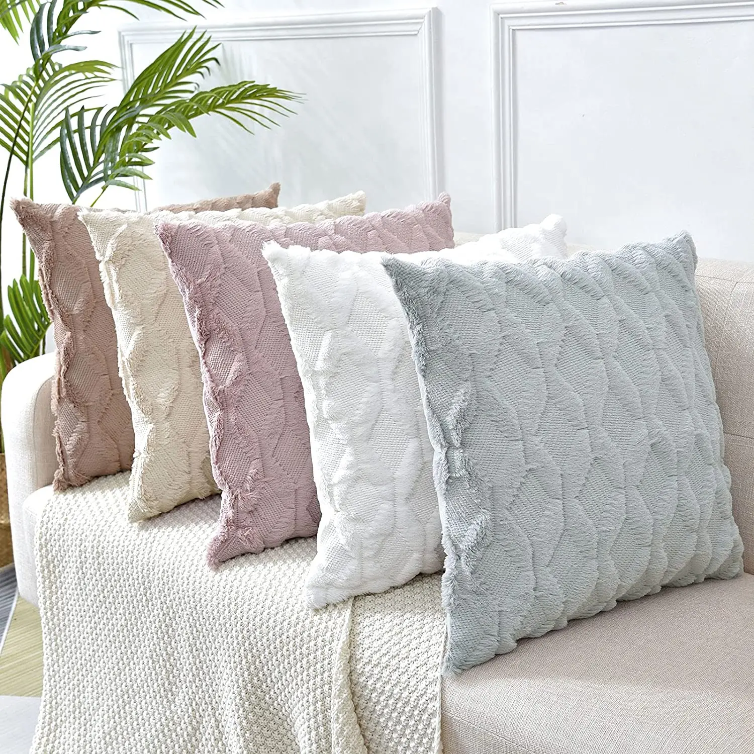 Boucle Pillow Cover Nordic Cushion Cover 18x18inch Pillow Case For Home Drawing Room Geometry Plush Pillows Housse De Coussin