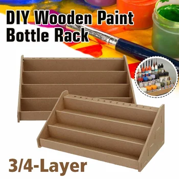 

2020 3/4-Layer DIY Wooden Paint Bottle Rack Tool Holder Storage Box Color Paint Home School Tattoo Pigment Bottle Art Supplie