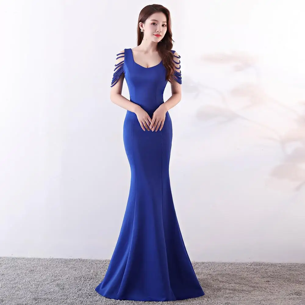 Royal Blue Beauty-Emily, вечернее платье с круглым вырезом, блестками и кисточками, длинное вечернее платье русалки, элегантное платье с открытой спиной, vestidos de festa - Цвет: Royal Blue
